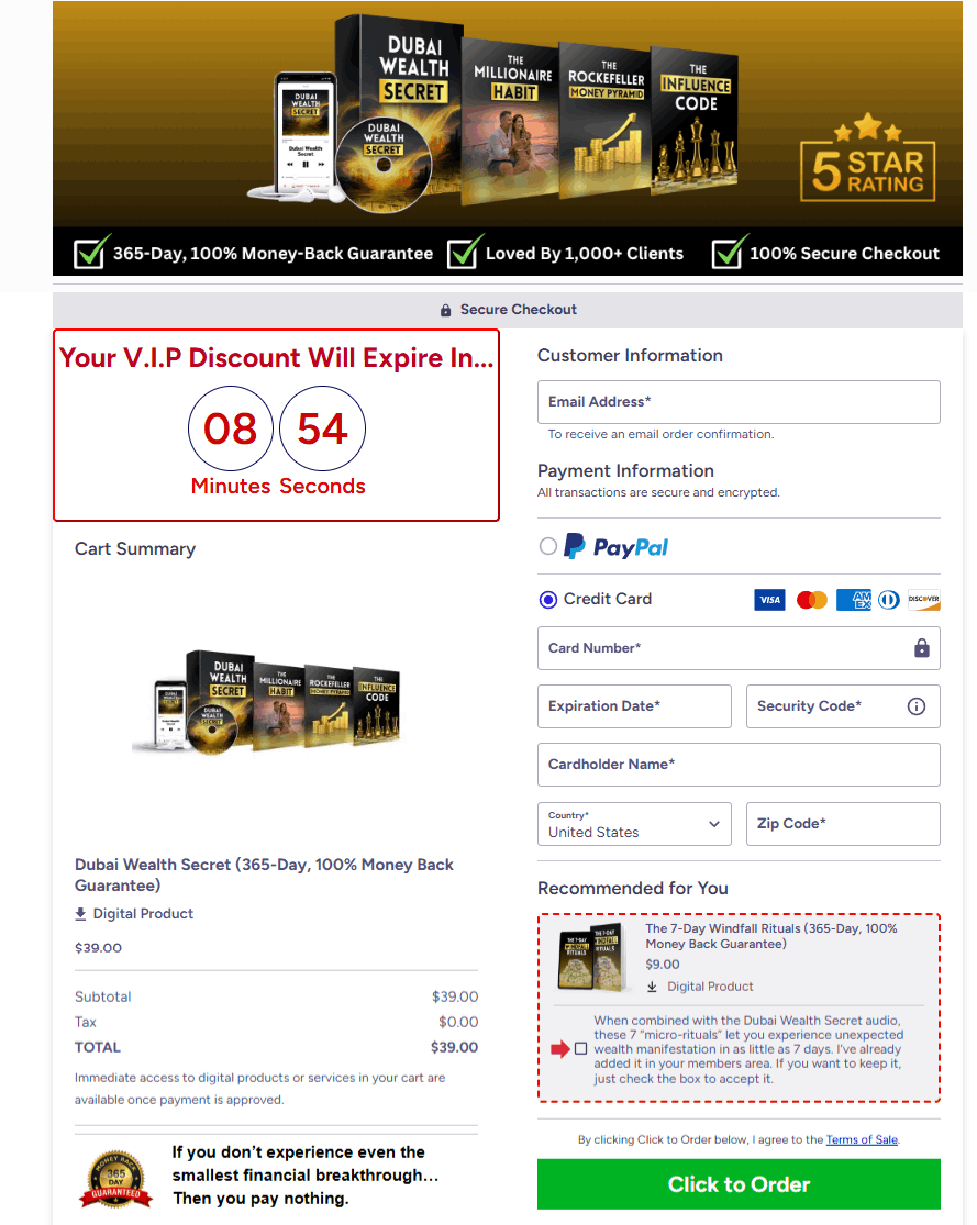 The Dubai Wealth Secret checkout page